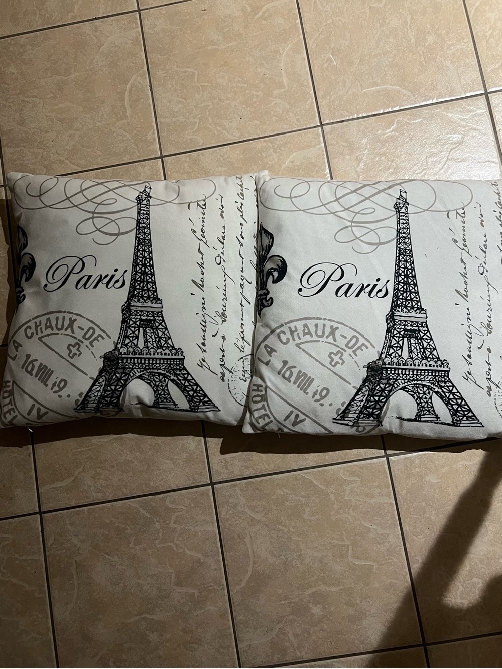 Paris Eiffel Decorative Throw Pillow Covers   - Black on Cream (Set of 2) 18x18.